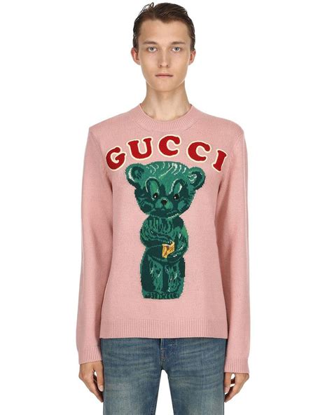 pink gucci sweater green bear|Gucci pink and green sweater.